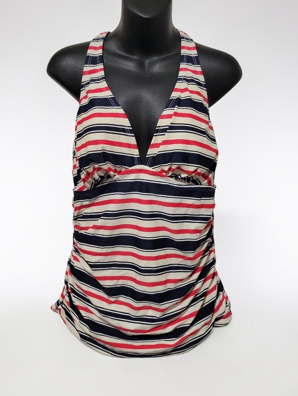 Merona Red Navy and Cream Striped Halter Tankini Top Large
